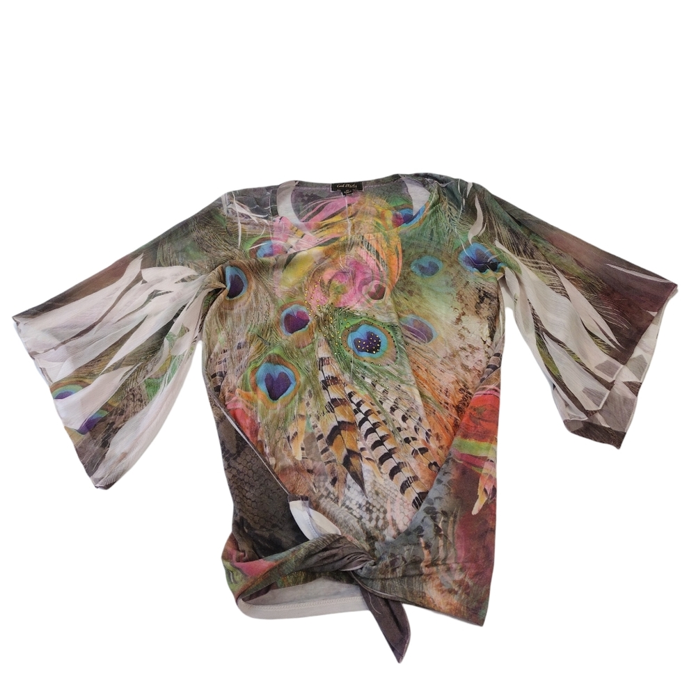 Cal Style USA Peacock Feather Polyster Women's Medium Top